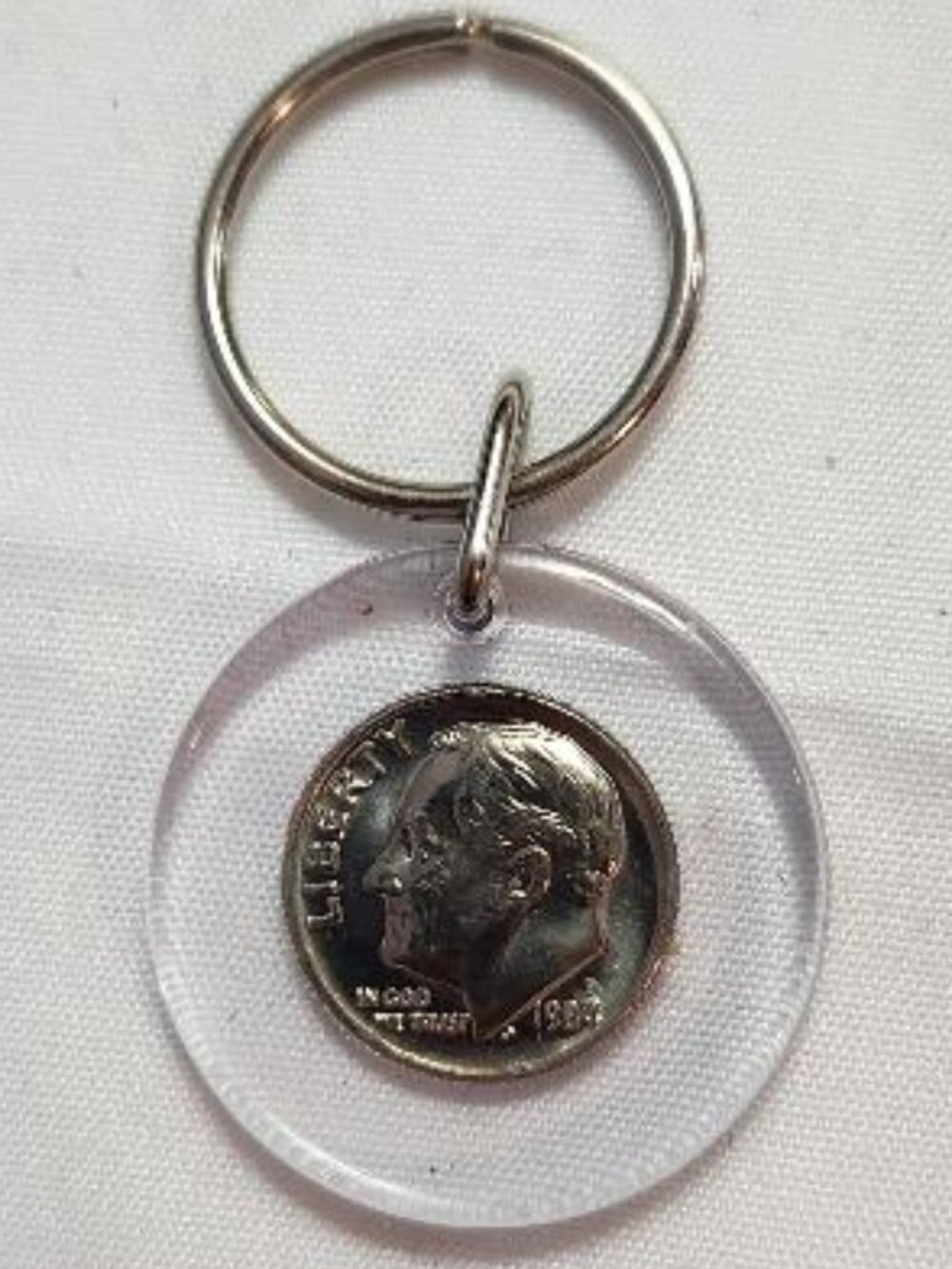 Vintage US Roosevelt Dime Ten Cent Encased Key Ring